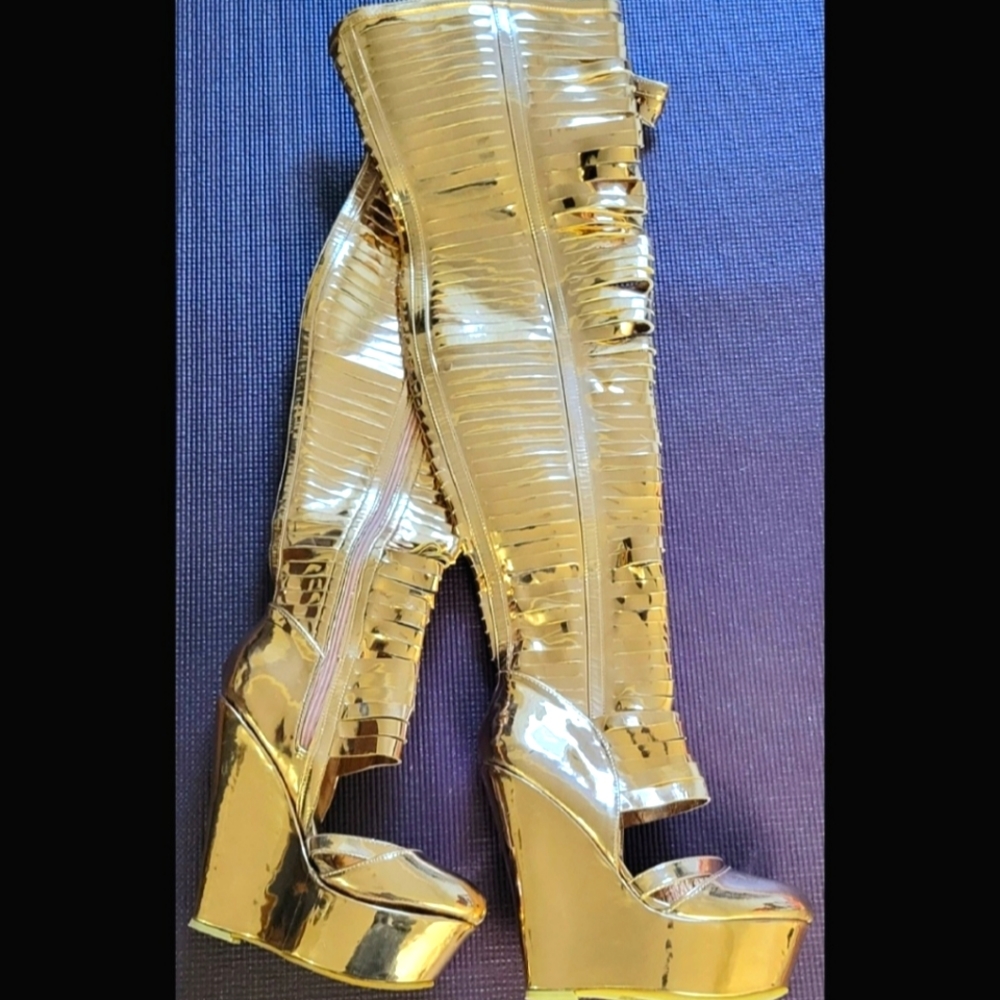 Thigh-High Gold Boots